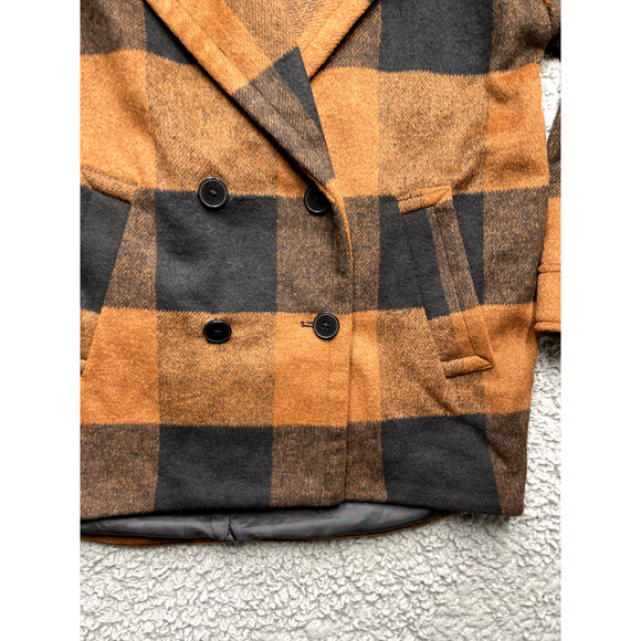 Nordstrom Halogen Pea Coat Womens Small Buffalo Plaid Chore Jacket Heavy Copper - Picture 2 of 12